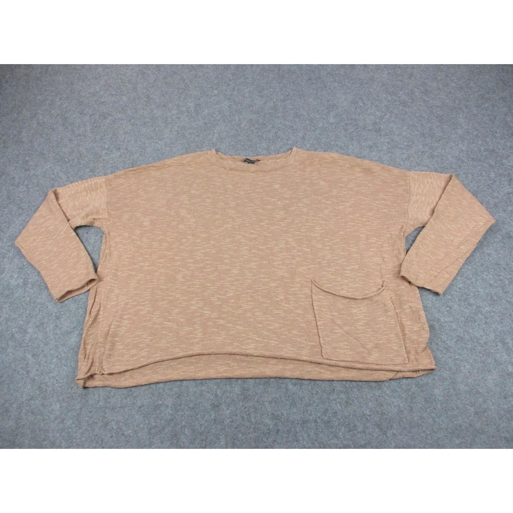 Eileen Fisher Shirt Womens Large Orange Linen Blend Pocket Oversized Crop Top